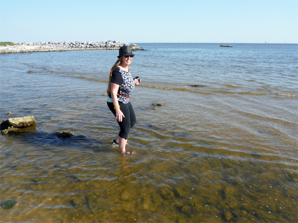 Karen strolls through the water